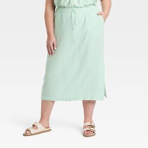 Women's Gauze Midi Pencil Skirt - Universal Thread™ Light Green 3X